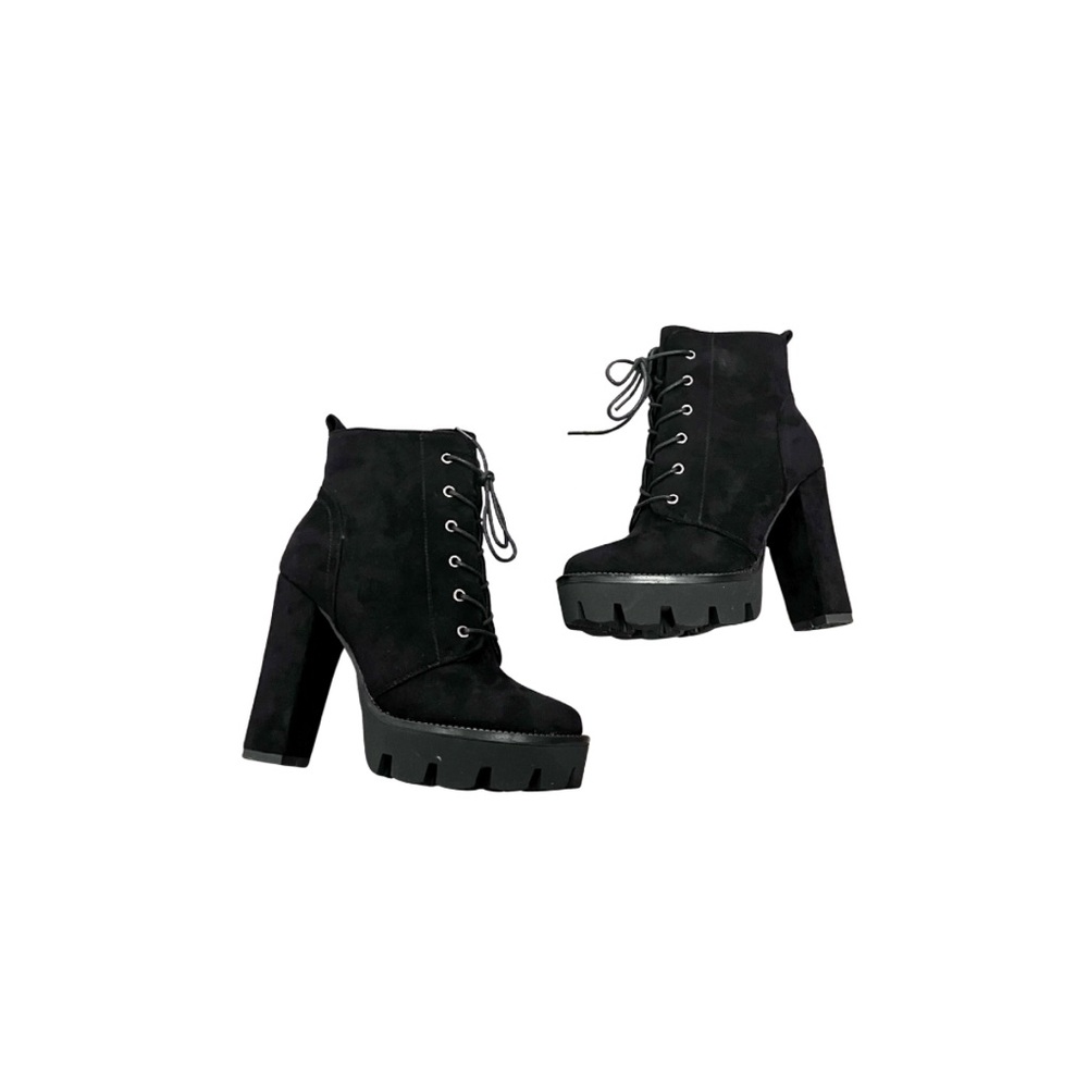 Black Lace-Up Ankle Boots - Picture 2 of 5